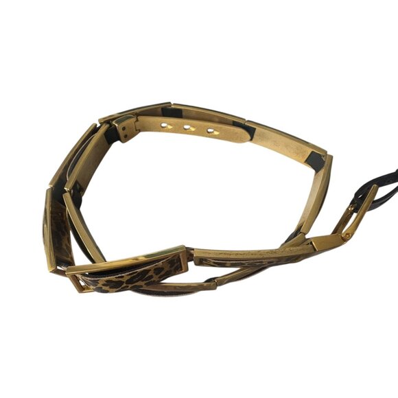 Leopard Print Gold Metal Adjustable Belt With Black Accents - Picture 7 of 11